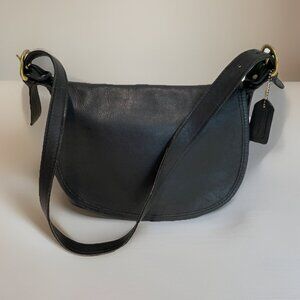 Vintage 90s Coach Fletcher Leather Shoulder Bag Purse Black 4150 with Charm READ